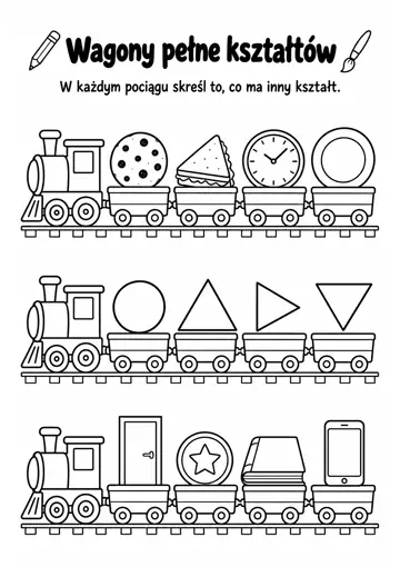 Darmowa karta pracy do druku: Wagony pełne kształtów