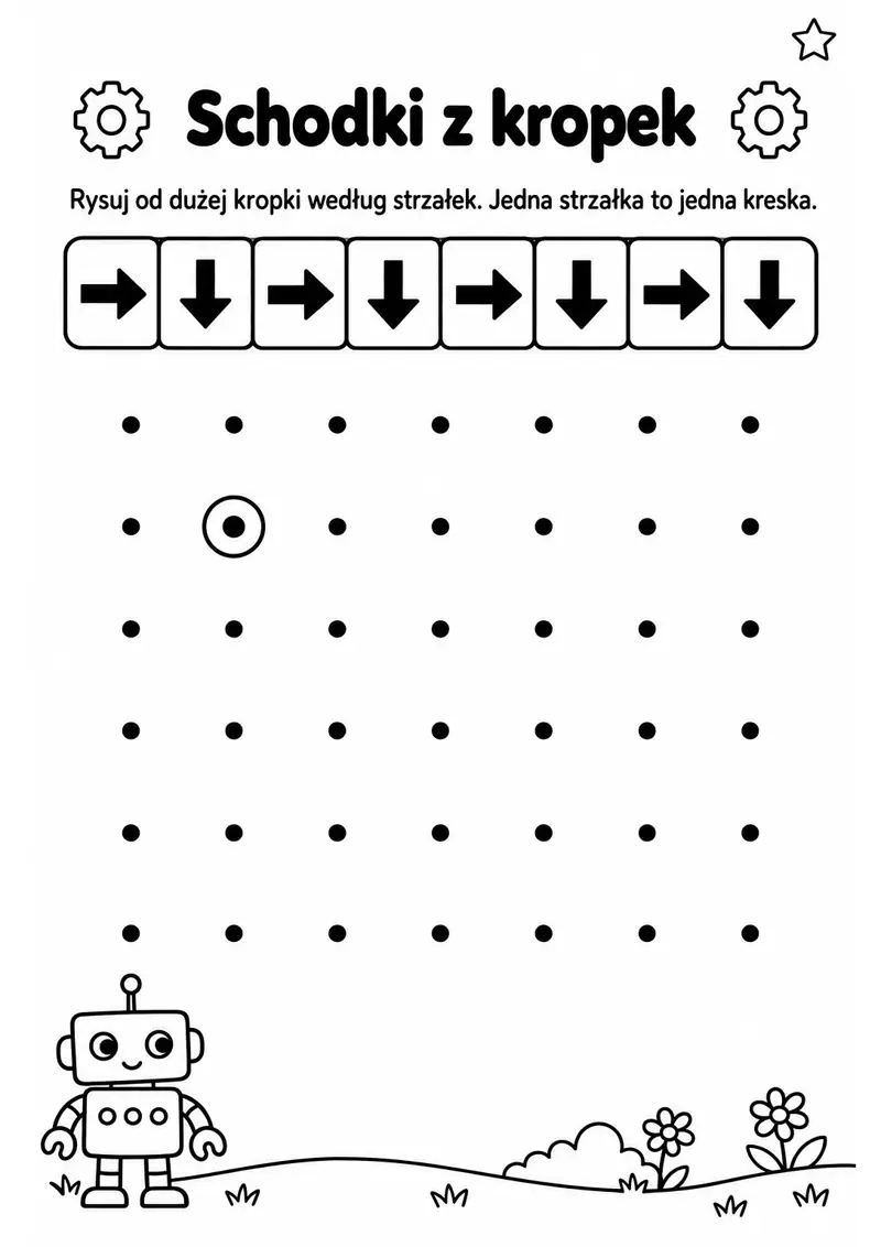 Karta pracy „Schodki z kropek” — dyktando graficzne według strzałek