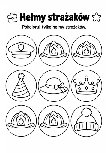 Darmowa karta pracy do druku: Hełmy strażaków